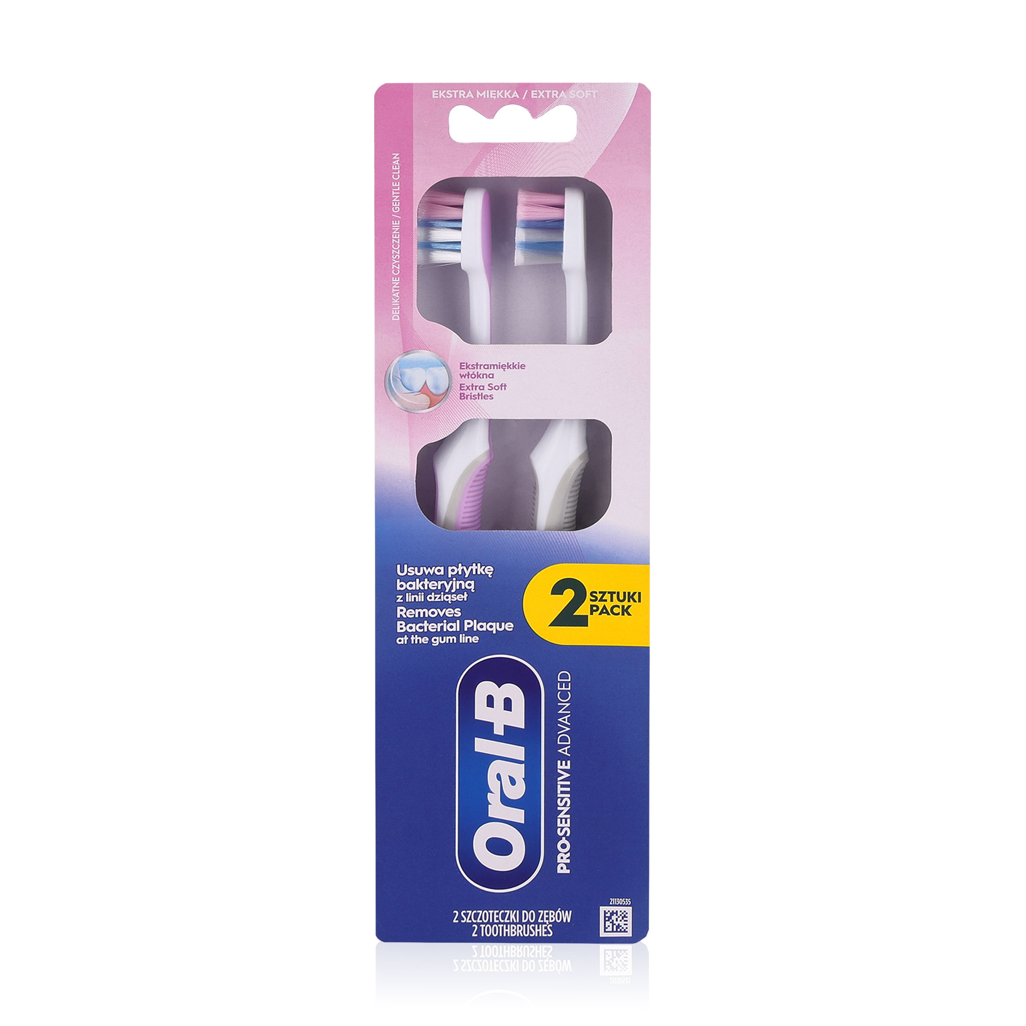 Зубна щітка Oral-B Pro-Sensitive Advanced Екстрам'яка жорсткість, біло-сіра та біло-фіолетова, 2 шт